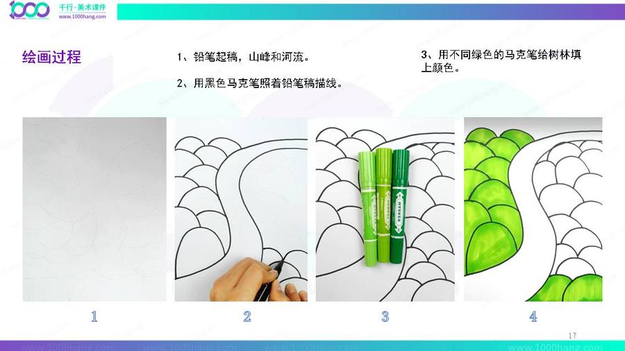 重點:s型構圖,森林的不同表現方法,以及漸變色的運用